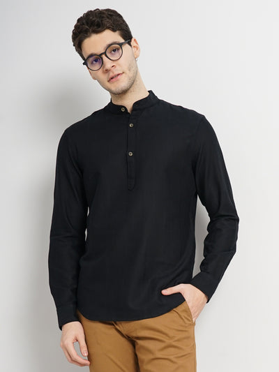 Celio* Solid Regular Fit Cotton Black Shirt
