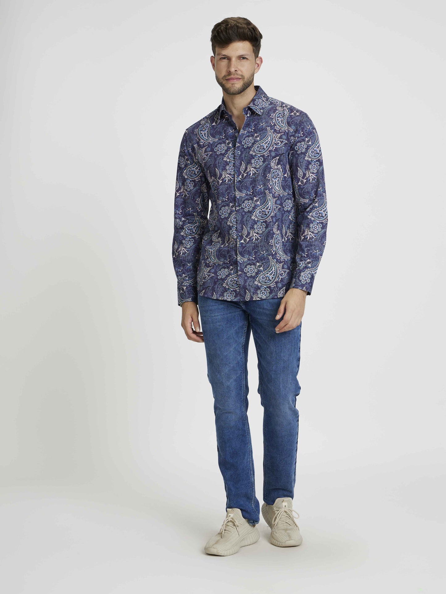 Celio Men Blue Printed Regular Fit Cotton Shirts
