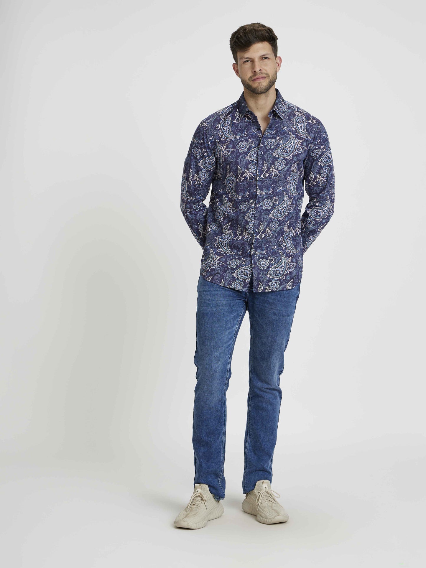 Celio Men Blue Printed Regular Fit Cotton Shirts