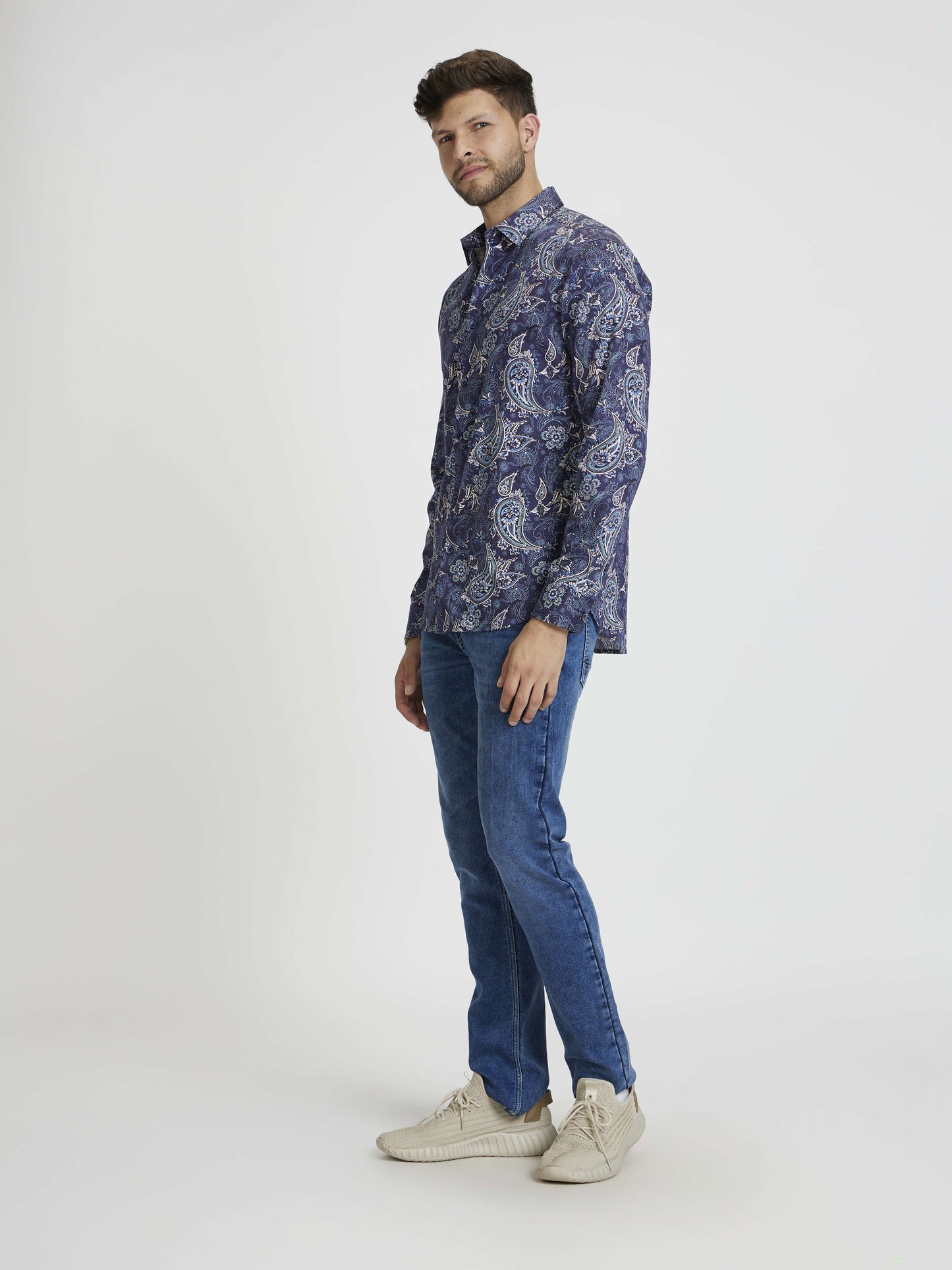 Celio Men Blue Printed Regular Fit Cotton Shirts