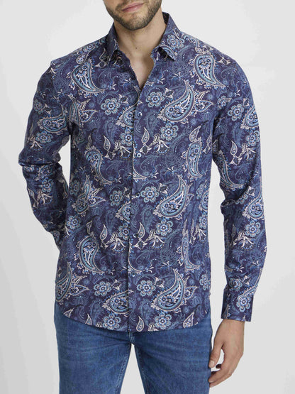 Celio Men Blue Printed Regular Fit Cotton Shirts