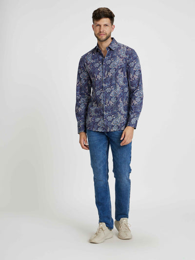 Celio Men Blue Printed Regular Fit Cotton Shirts