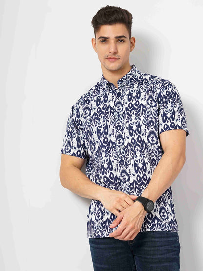 Celio Men Blue Printed Regular Fit Cotton Shirts