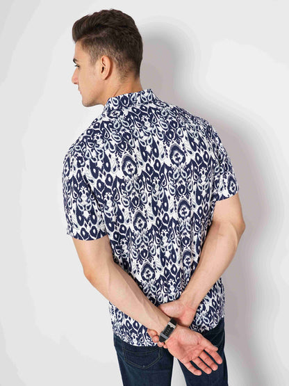 Celio Men Blue Printed Regular Fit Cotton Shirts