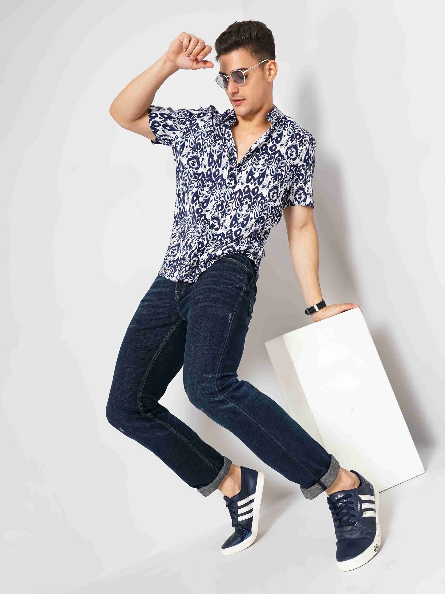 Celio Men Blue Printed Regular Fit Cotton Shirts