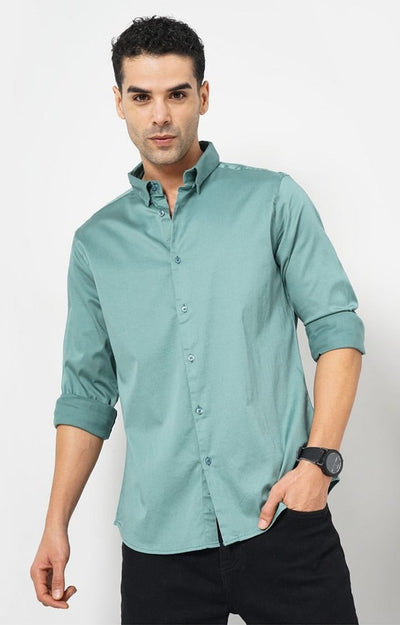 Celio Men Green Solid Regular Fit Cotton Shirts