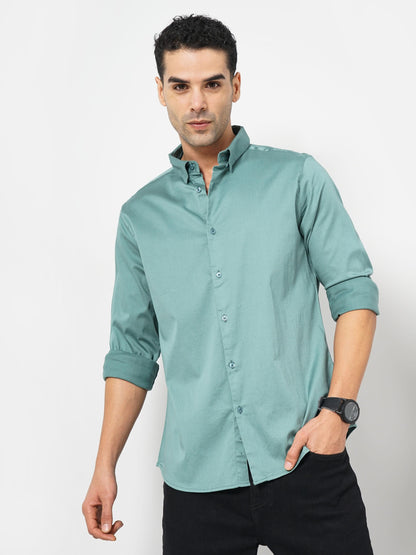 Green Solid Cotton Shirt