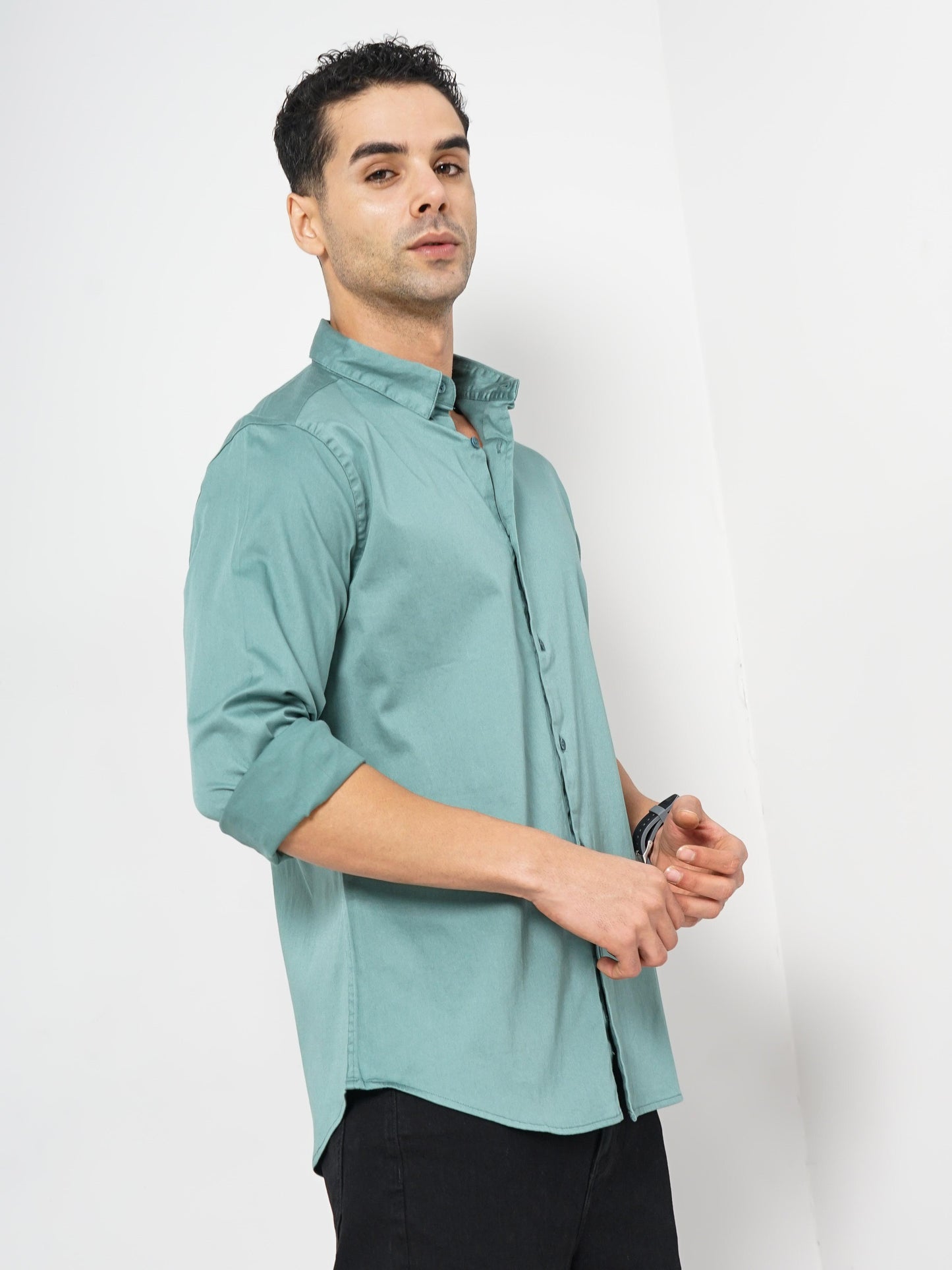 Green Solid Cotton Shirt