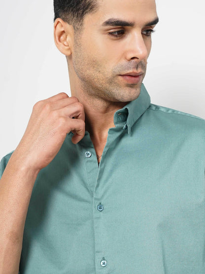 Green Solid Cotton Shirt