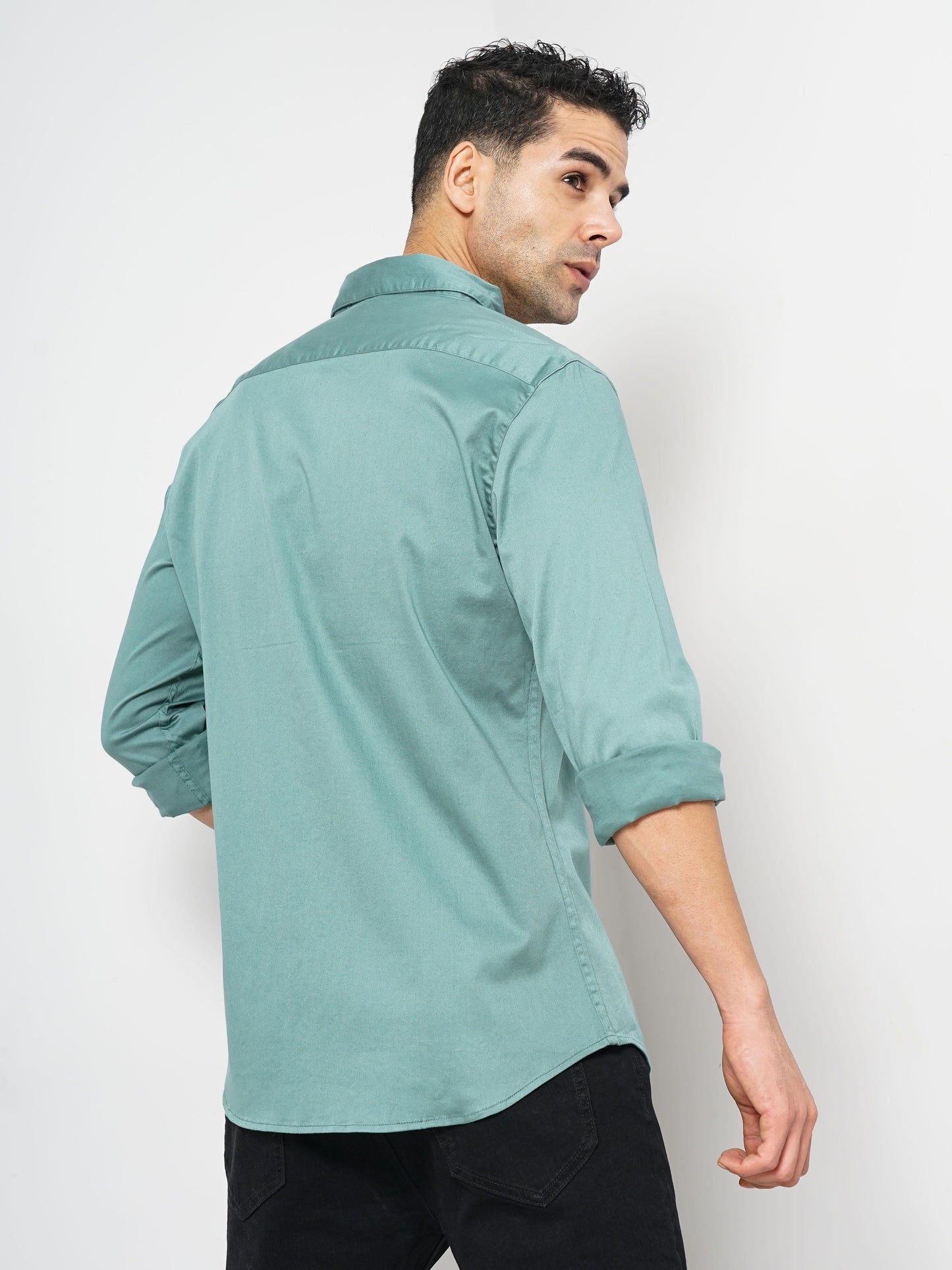 Green Solid Cotton Shirt