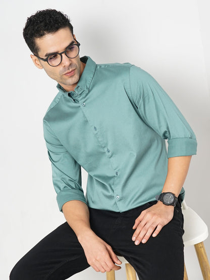 Green Solid Cotton Shirt