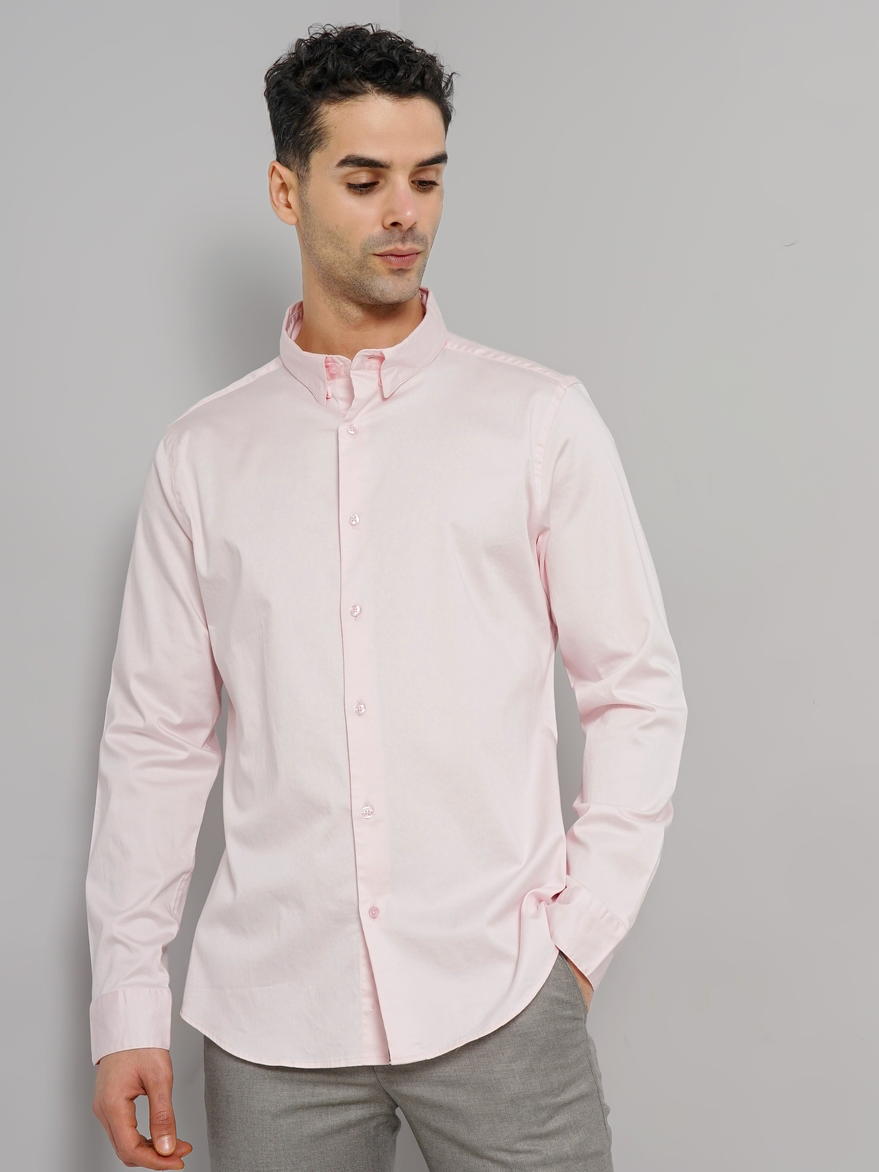 Pink Solid Cotton Shirt