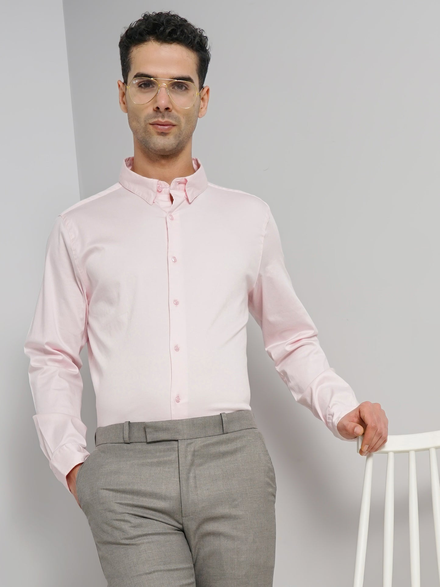 Pink Solid Cotton Shirt