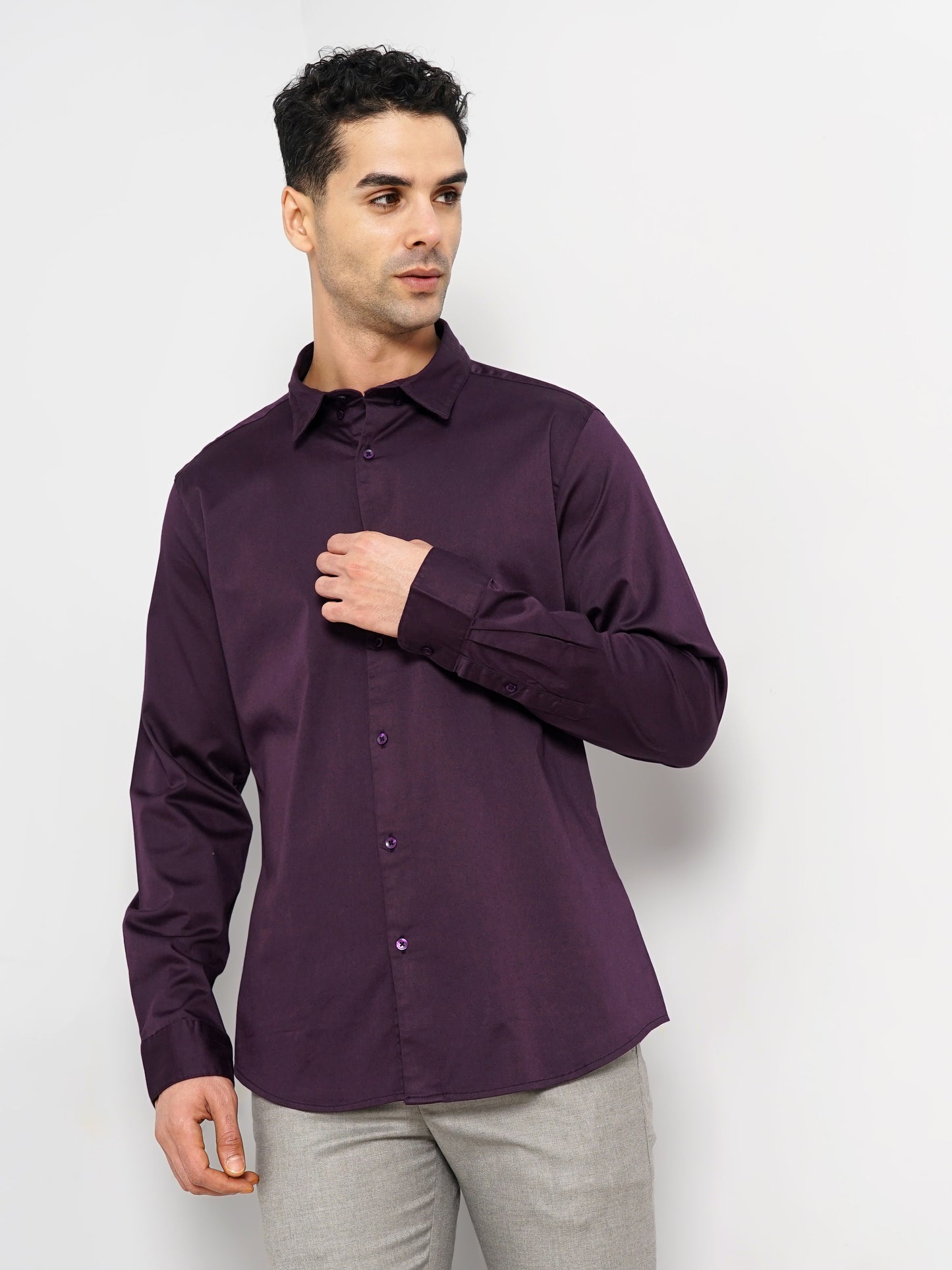 Purple Solid Cotton Shirt