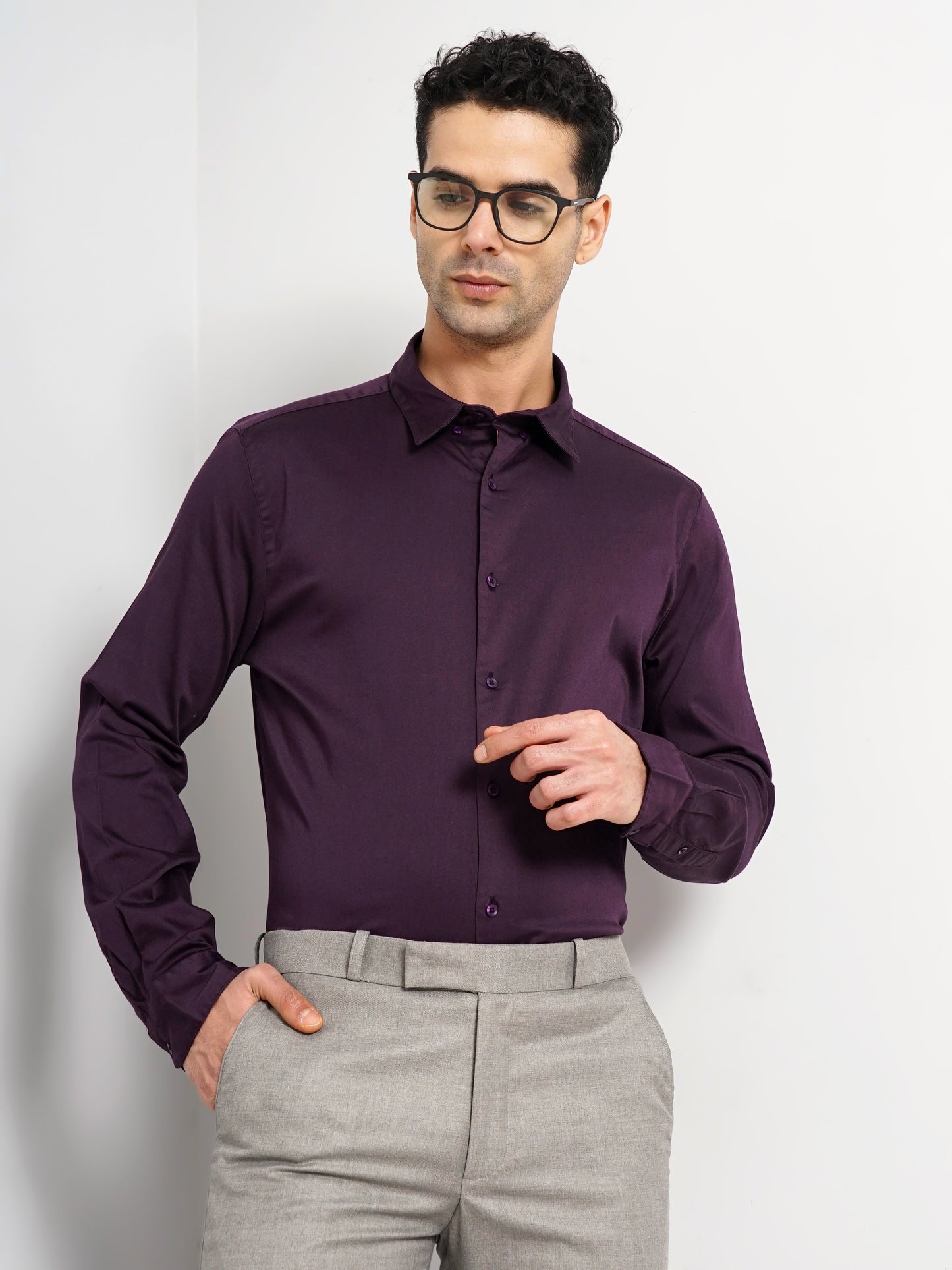 Purple Solid Cotton Shirt