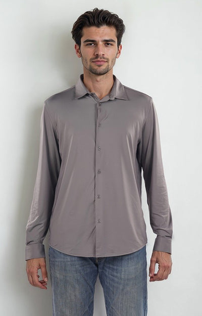 Celio Men Grey Solid Regular Fit Poly-Blend Shirts