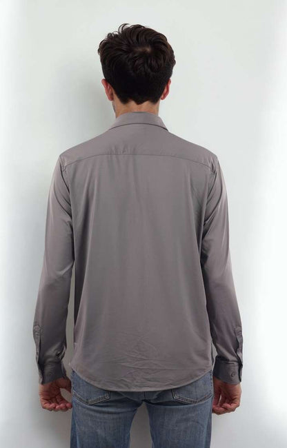 Celio Men Grey Solid Regular Fit Poly-Blend Shirts