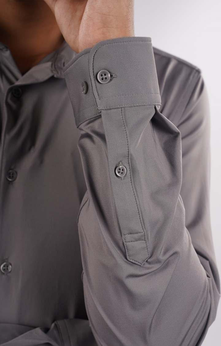 Celio Men Grey Solid Regular Fit Poly-Blend Shirts