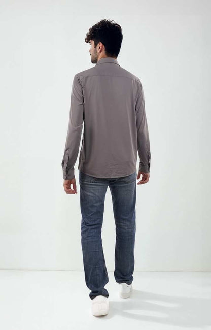 Celio Men Grey Solid Regular Fit Poly-Blend Shirts