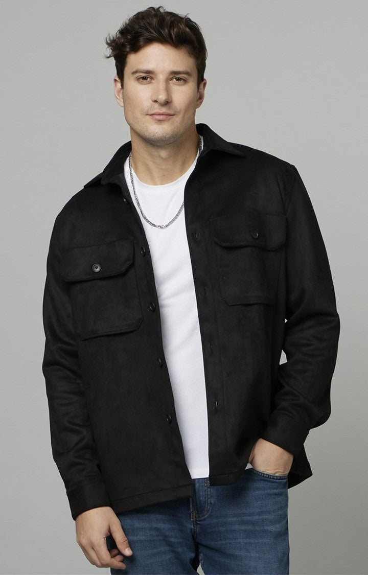 Celio Men Black Solid Regular Fit Poly-Blend Shirts