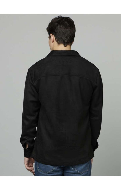 Celio Men Black Solid Regular Fit Poly-Blend Shirts