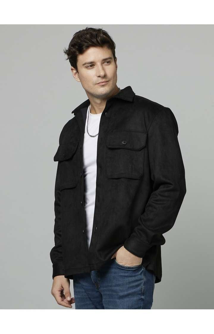 Celio Men Black Solid Regular Fit Poly-Blend Shirts