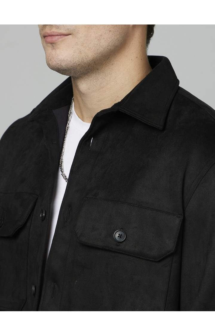 Celio Men Black Solid Regular Fit Poly-Blend Shirts