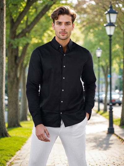 Celio* Solid Regular Fit Cotton Black Shirts