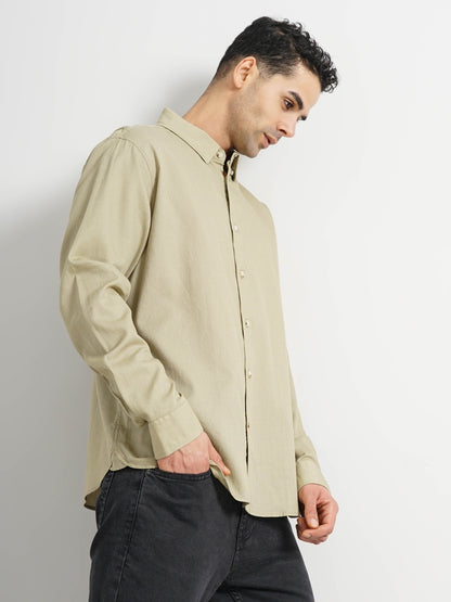 Green Solid Cotton Shirt