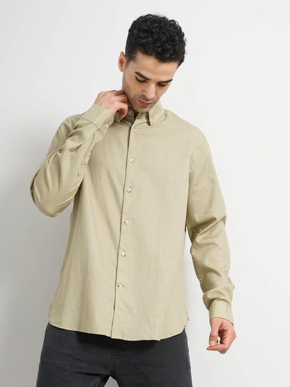 Green Solid Cotton Shirt