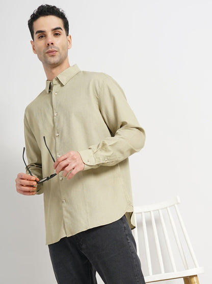 Green Solid Cotton Shirt