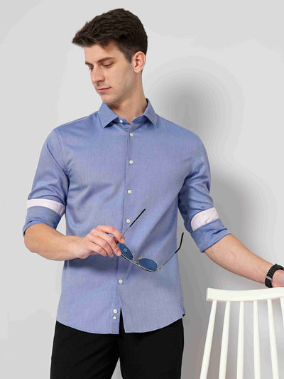 Celio Men Blue Solid Regular Fit Cotton Shirts