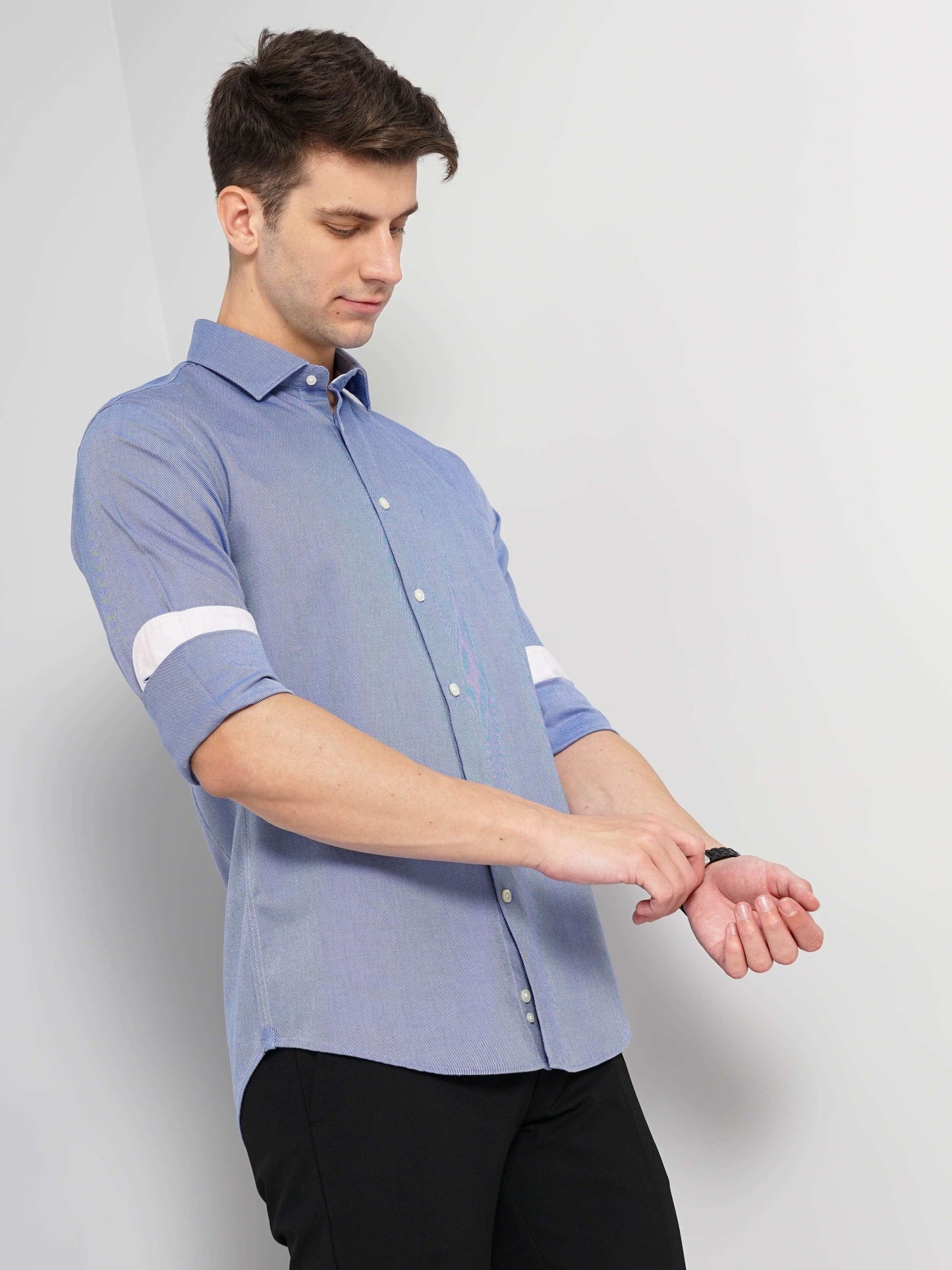 Celio Men Blue Solid Regular Fit Cotton Shirts