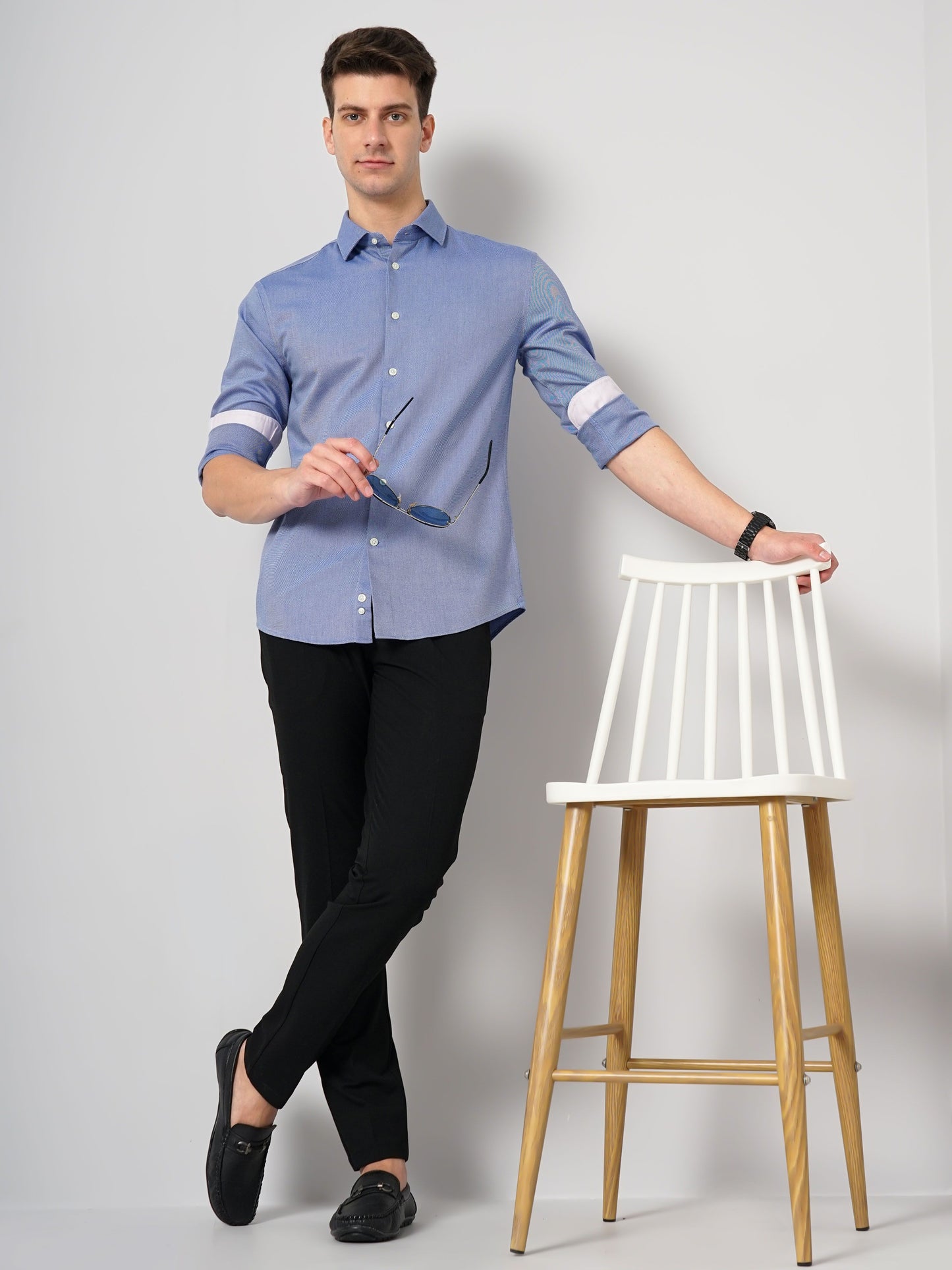 Celio Men Blue Solid Regular Fit Cotton Shirts