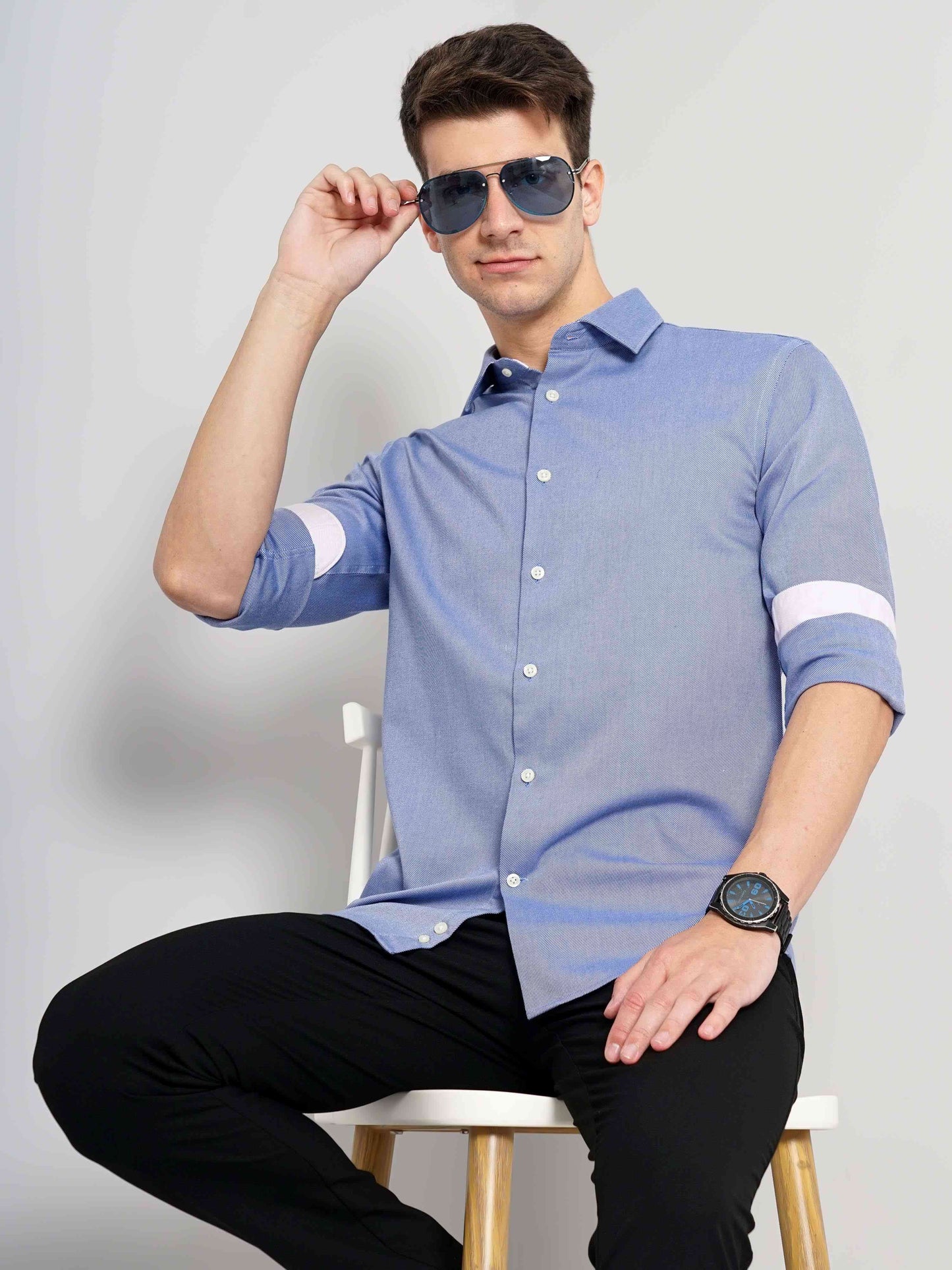 Celio Men Blue Solid Regular Fit Cotton Shirts