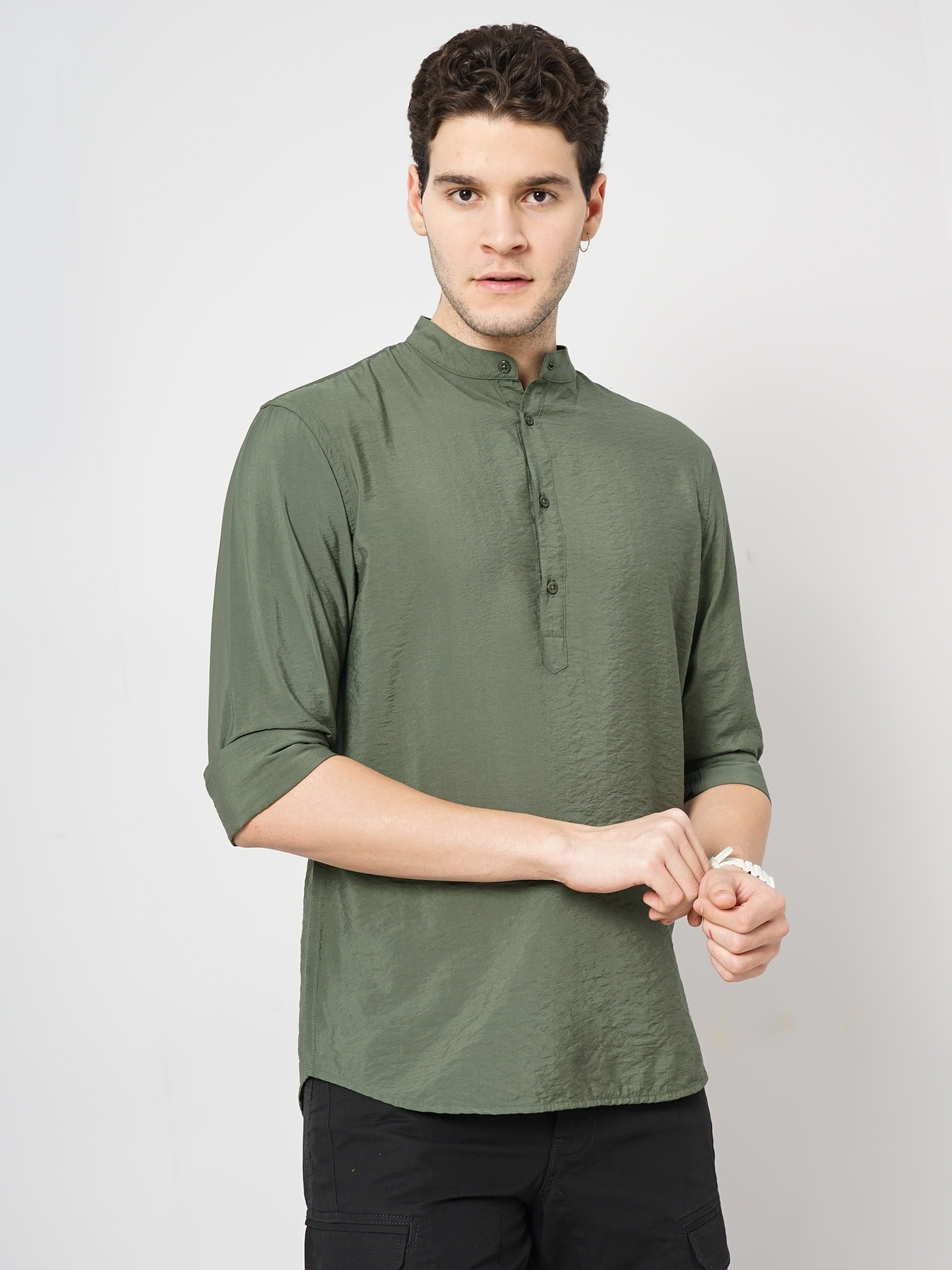 Olive Solid Viscose Shirt