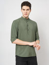 Celio* Solid Regular Fit Viscose Olive Shirt