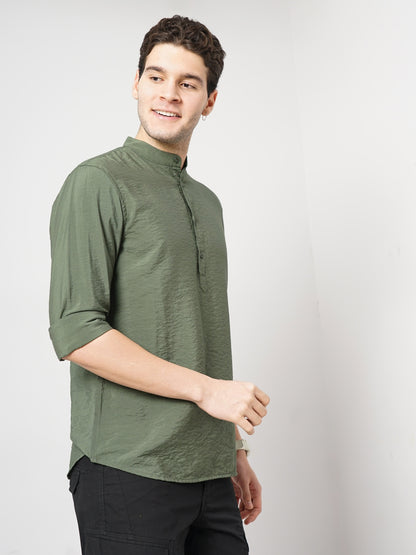 Olive Solid Viscose Shirt