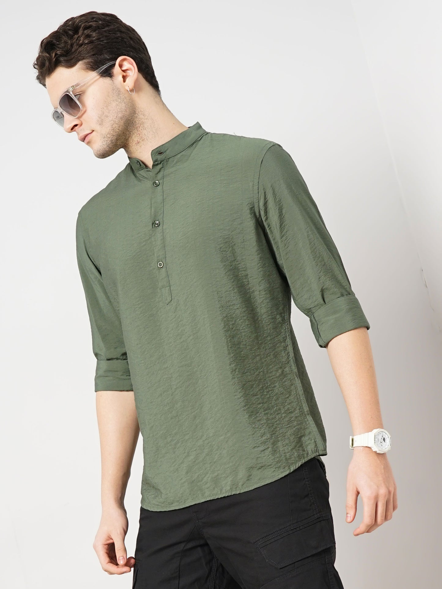 Olive Solid Viscose Shirt