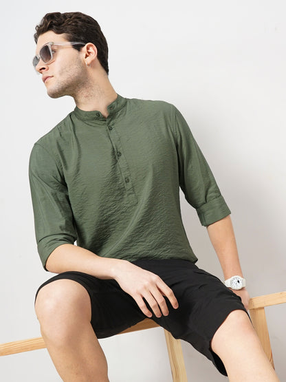 Olive Solid Viscose Shirt