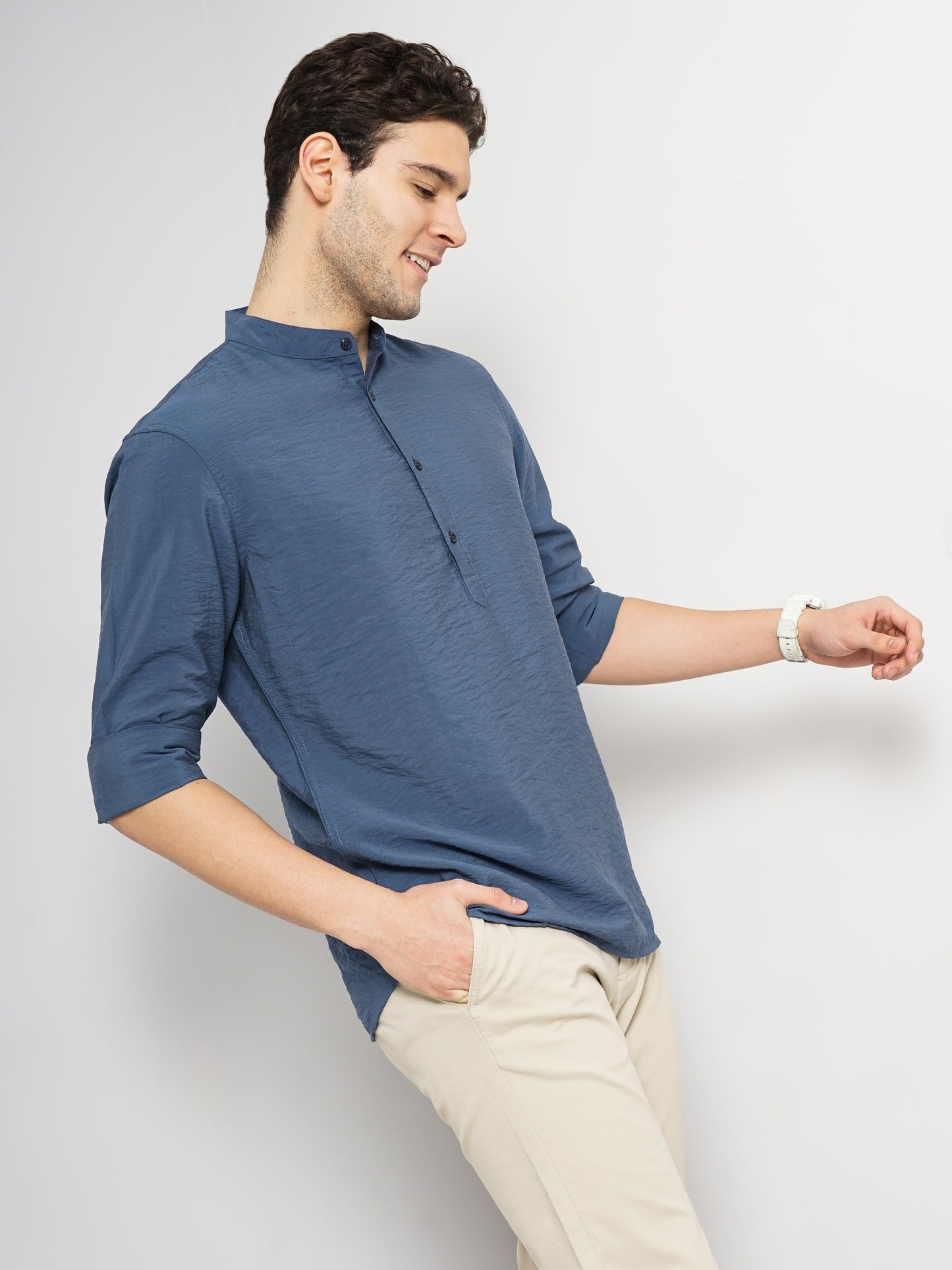 Blue Solid Viscose Shirt