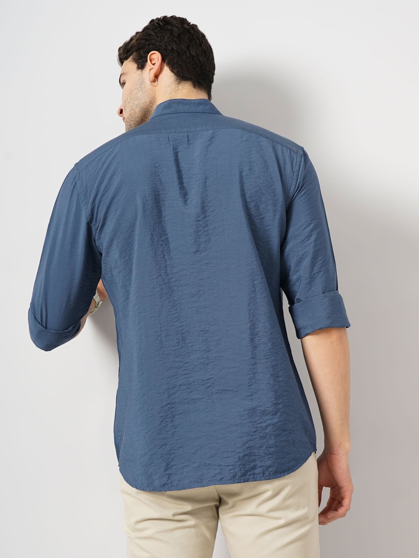 Blue Solid Viscose Shirt