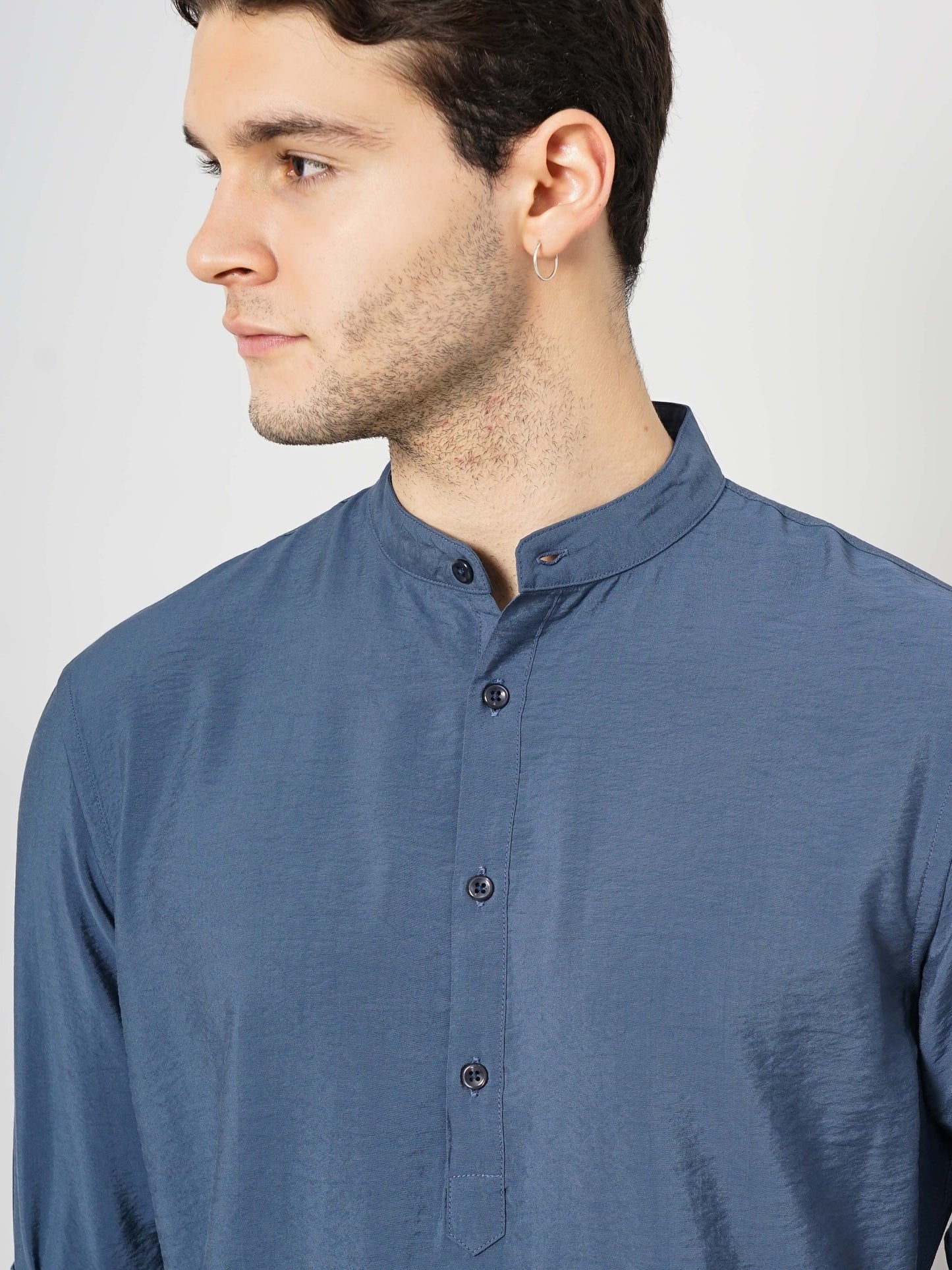 Blue Solid Viscose Shirt