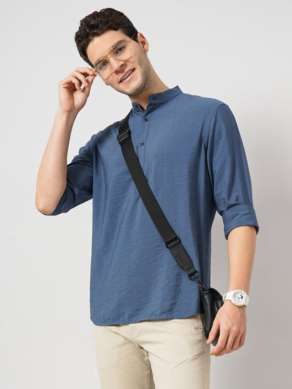 Blue Solid Viscose Shirt