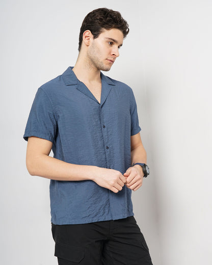 Blue Solid Viscose Shirt