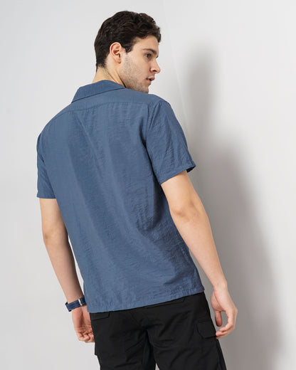 Blue Solid Viscose Shirt