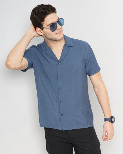 Blue Solid Viscose Shirt