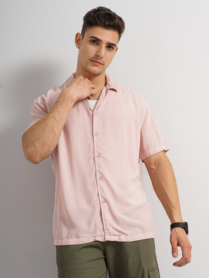 Celio* Men Peach Solid Regular Fit Viscose Shirts