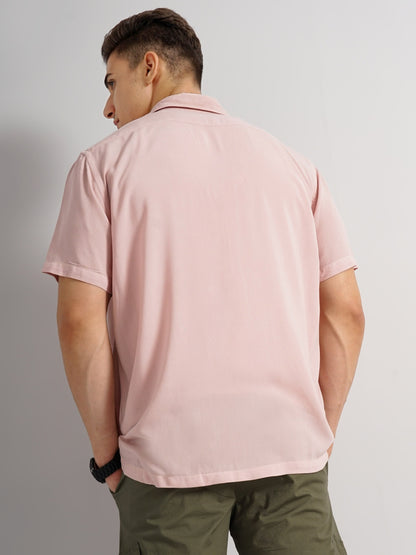 Celio* Men Peach Solid Regular Fit Viscose Shirts