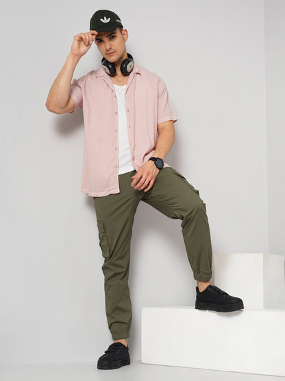 Celio* Men Peach Solid Regular Fit Viscose Shirts